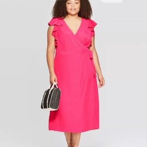 Who what wear Fuchsia Dream flowy ruffle wrap side tie robe Dress
